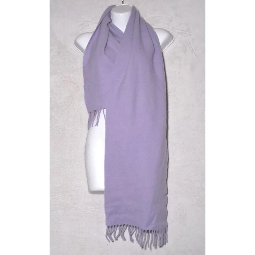 Pure New Wool Scarf OS Lavender 100% Lambswool Fringe Warm VTG Quiet Luxury